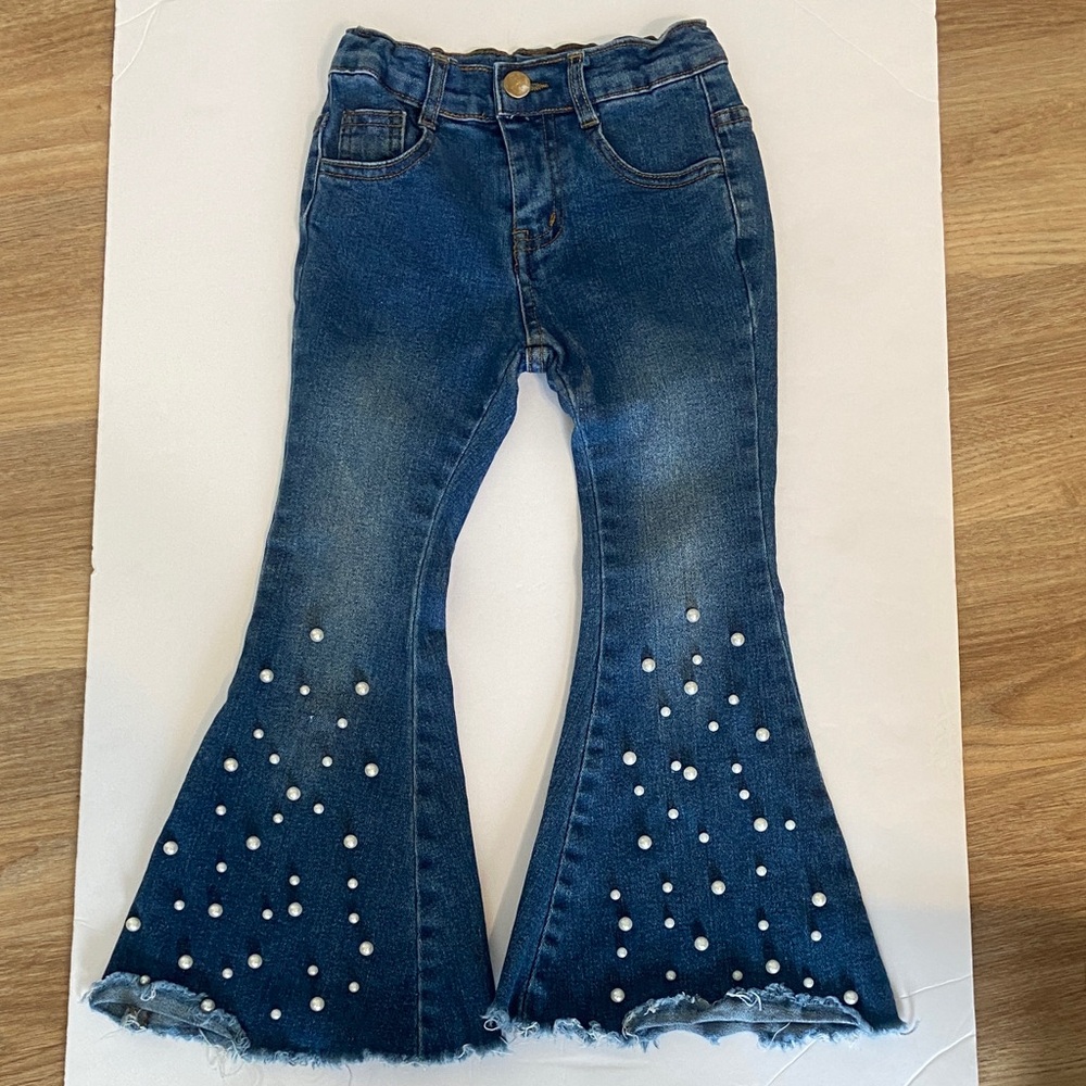 Stylish Kids Flared Jeans with Pearl Accents